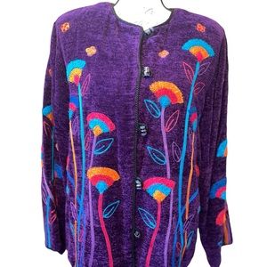 Women’s colorful multicolored jacket, button up, long sleeve, shoulder pads